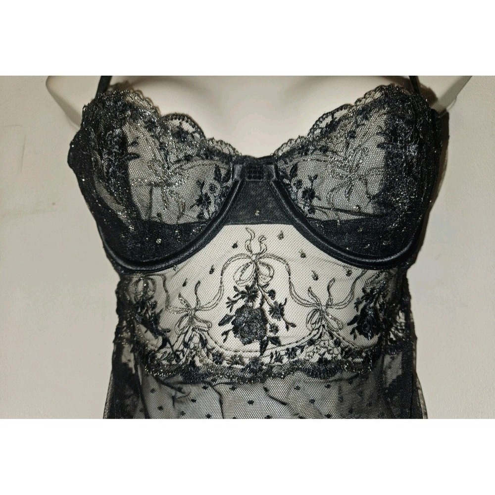Victoria's Secret Black Gold Floral Embroidered Mesh Underwire Bodysuit S NEW - Picture 4 of 8